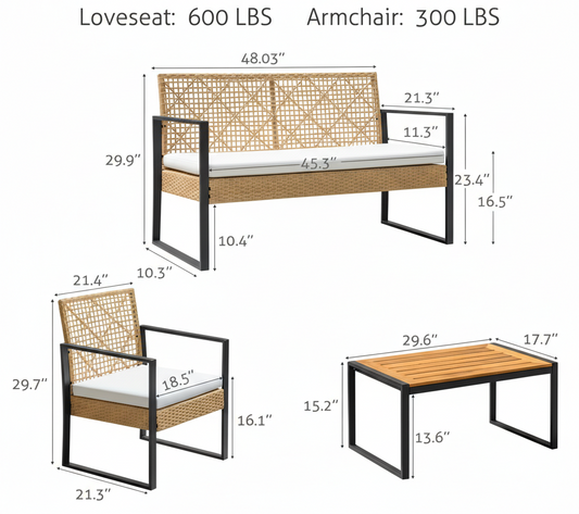 4Pcs Outdoor Patio Furniture Set – Rattan Wicker Sofa - Multiple Styles