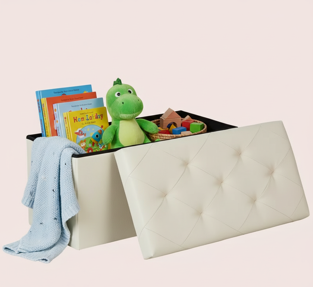 30/43" Folding Storage Ottoman Bench Heavy Duty Padded Seat Multi Size - Color