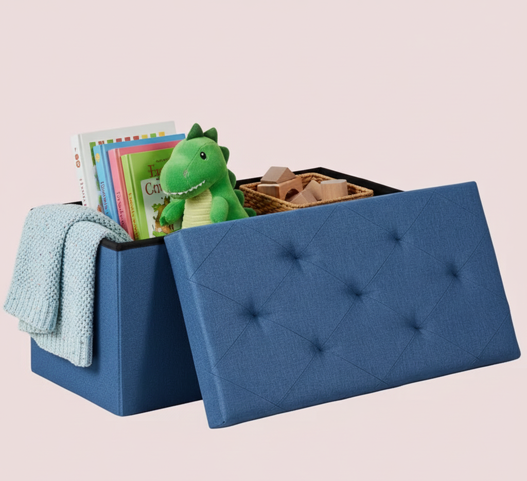 30/43" Folding Storage Ottoman Bench Heavy Duty Padded Seat Multi Size - Color