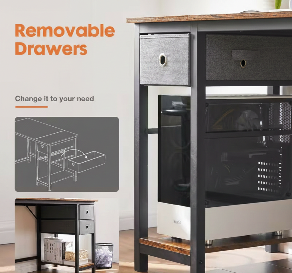 40/47 Inch Computer Desk with Fabric Storage Drawers, Modern Home Office Table