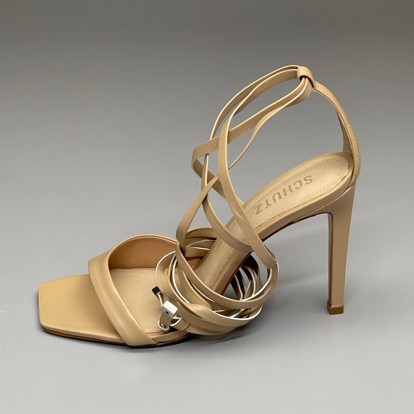 SCHUTZ Bryce Ankle Tie Women's Leather High Heel Sandal Light Nude Sz 5.5B (New)